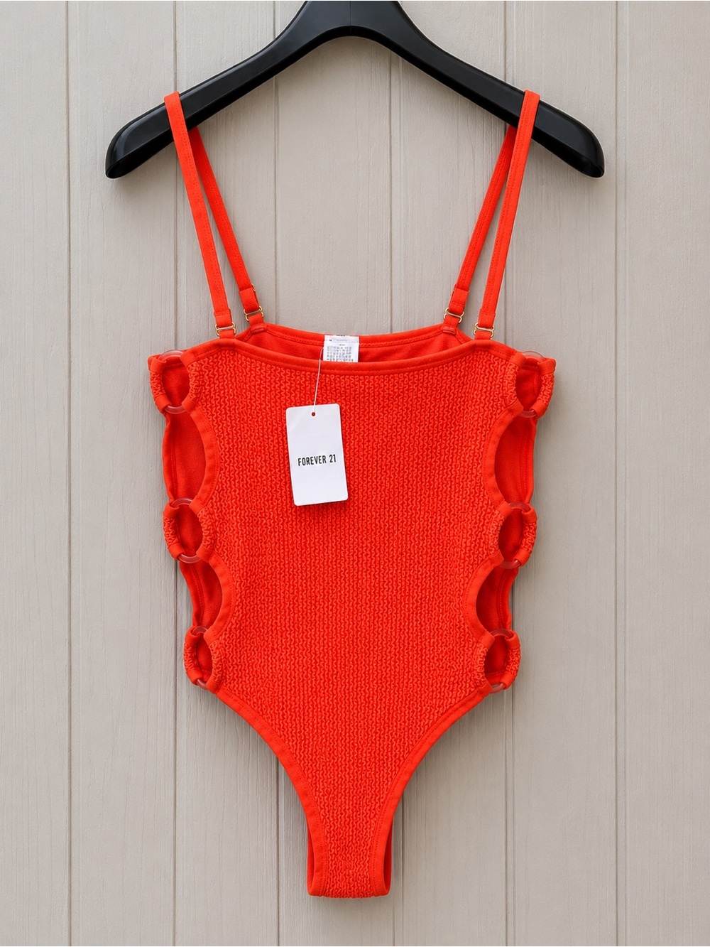 Forever 21 Womens Red One-Piece Swimsuit with Side Ring Cutouts
